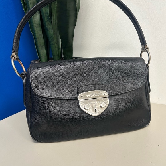 Prada Black Saffiano Lux Sound Lock Bag
